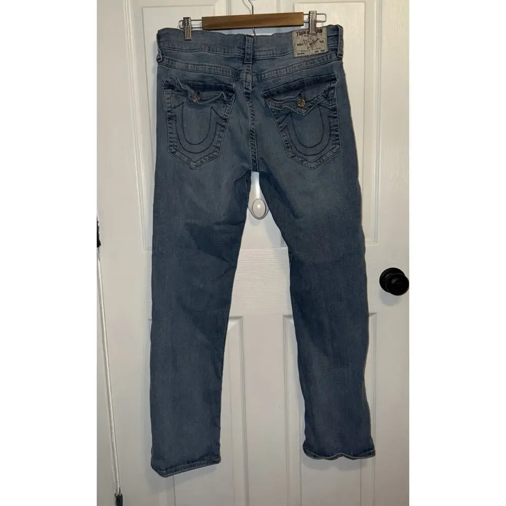True Religion Men’s Blue Jeans Stretch Ricky Relaxed Straight‎ Size 34 Flap